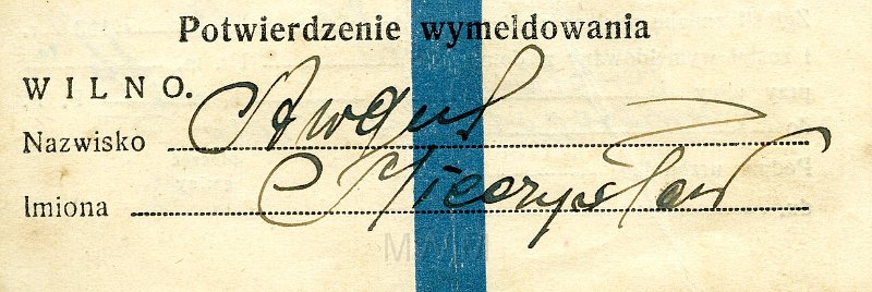 KKE 5750.jpg - Dok. Potwierdzenie wymeldowania Mieczysława Awgula, Wilno, 26 IX 1934 r.
